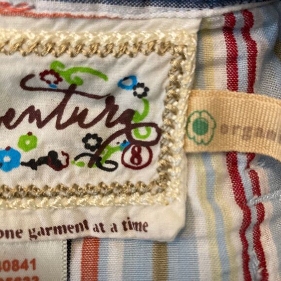 Aventura Skirt Sz 8 Womens Blue Orange Striped Organic Cotton Pocket Mini - Picture 7 of 10